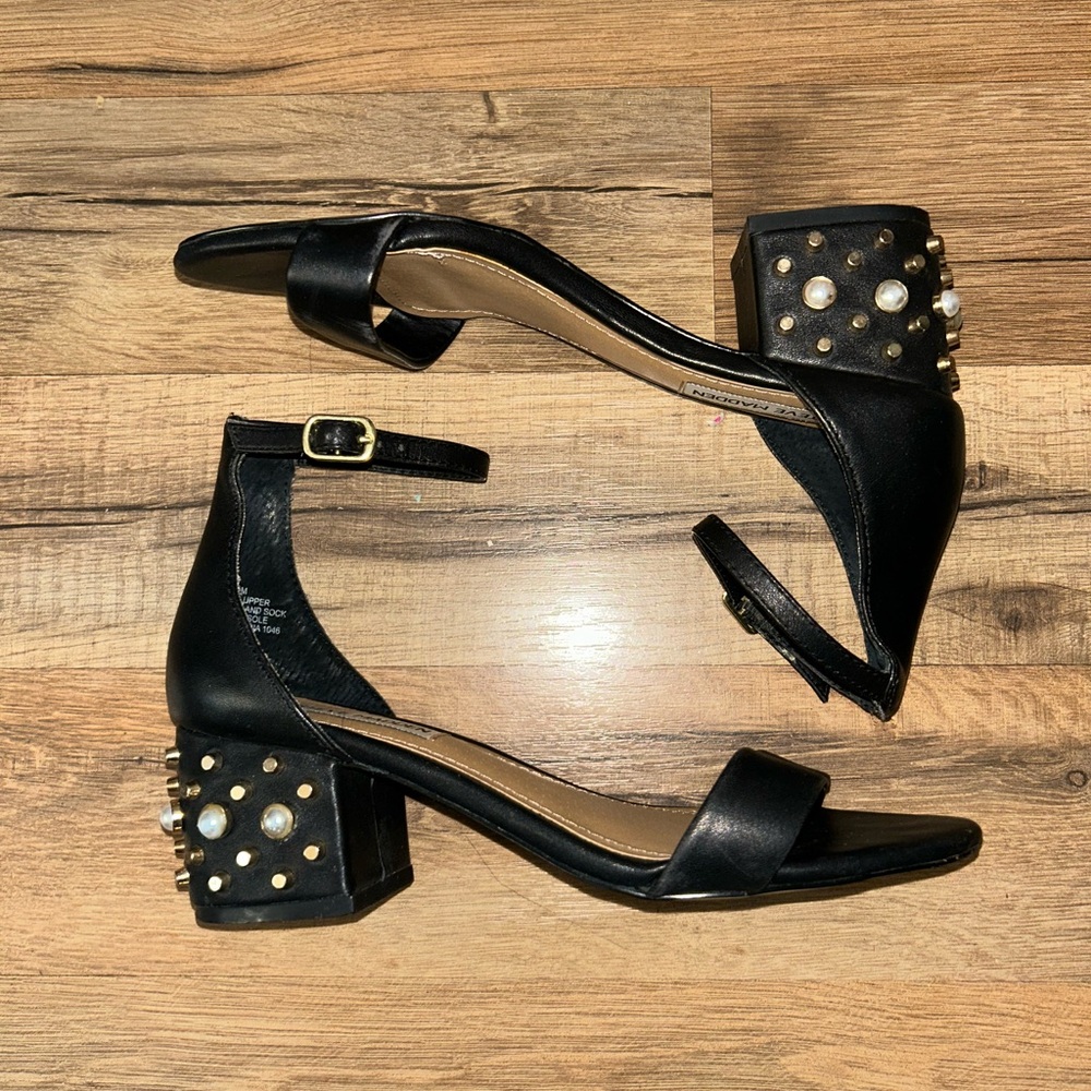 Steve Madden Black Studded Heels with Pearl Accents
